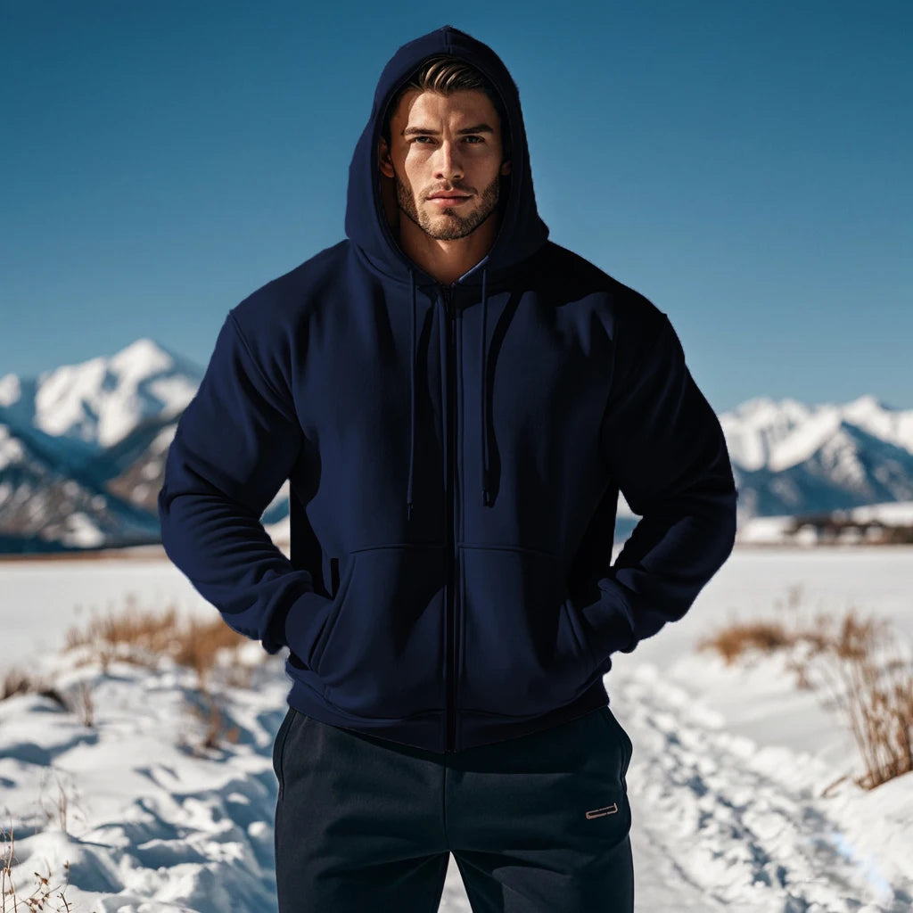 Sweat à capuche zippé en molleton pour homme – Confort doux Manches longues Sport