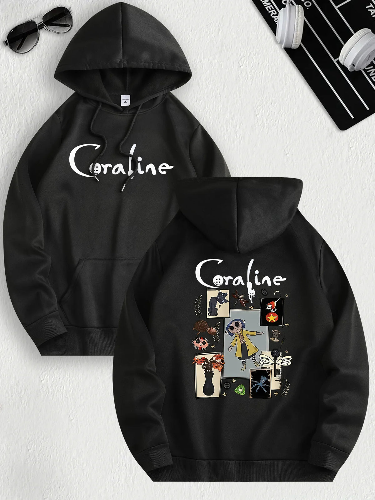 CoralineDream™ Fleece Hoodie – Cozy Cartoon-Inspired Pullover for Bold Souls