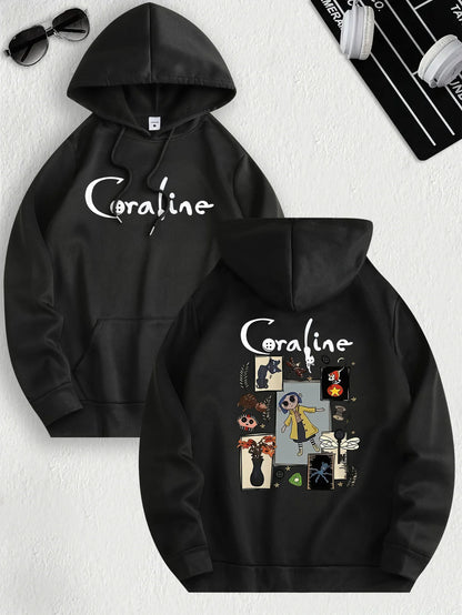 CoralineDream™ Fleece Hoodie – Cozy Cartoon-Inspired Pullover for Bold Souls