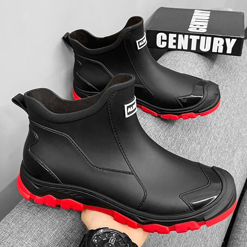 Men’s Waterproof PVC Rain Boots – Ankle Slip-On Anti-Slip Outdoor Work Shoes