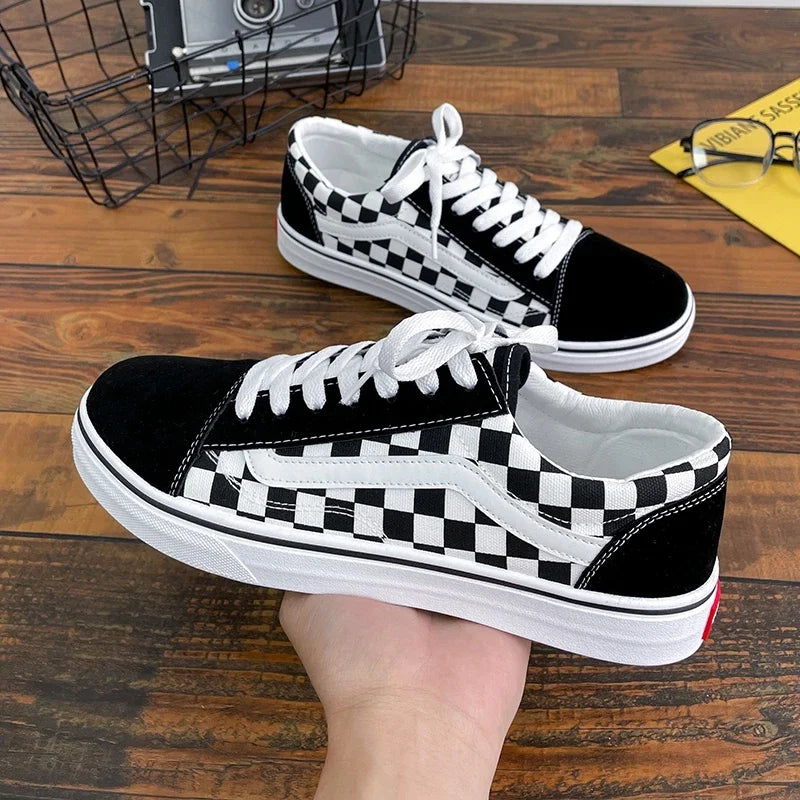 Baskets en toile à carreaux pour homme – Chaussures décontractées légères à lacets