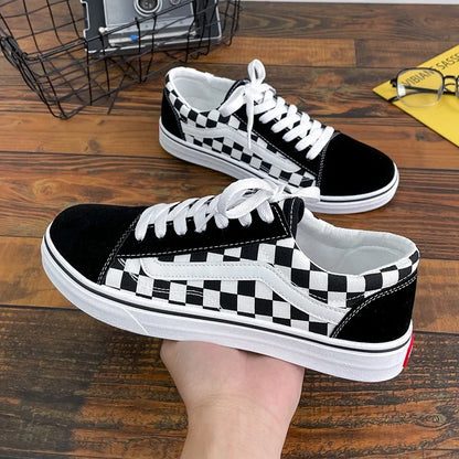 Baskets en toile à carreaux pour homme – Chaussures décontractées légères à lacets