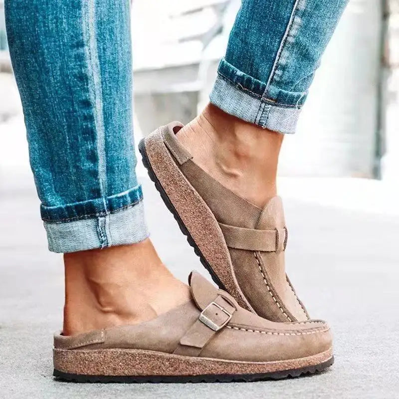 Sabots Gacimy™ en liège pour femme – Mules en cuir à boucle ajustable avec soutien de la voûte plantaire