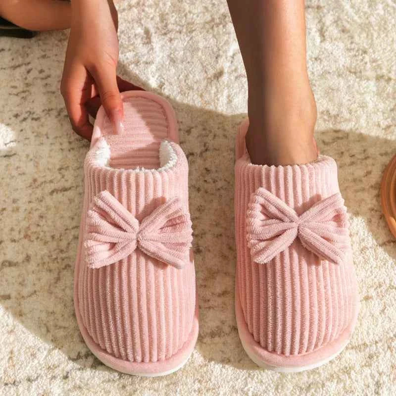 Bow Plush Home Slippers – Cozy Soft Comfort Slides