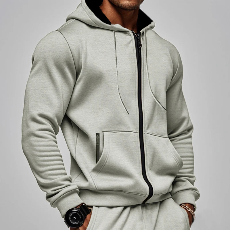 Sweat à capuche zippé en molleton pour homme – Confort doux Manches longues Sport