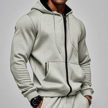 Sweat à capuche zippé en molleton pour homme – Confort doux Manches longues Sport