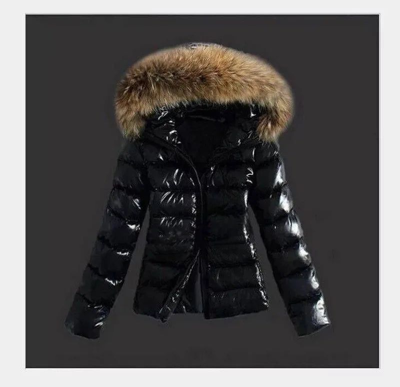 Loom & Soul Women’s Faux Leather Jacket – 2025 Fur Collar Waterproof Winter Coat