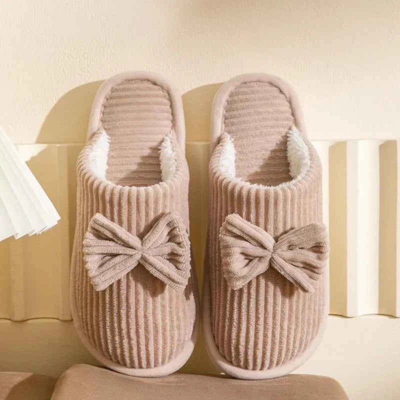 Bow Plush Home Slippers – Cozy Soft Comfort Slides