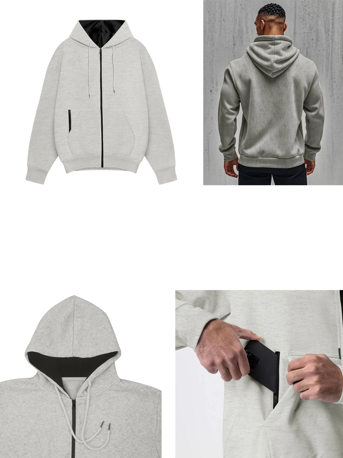 Sweat à capuche zippé en molleton pour homme – Confort doux Manches longues Sport
