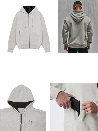 Sweat à capuche zippé en molleton pour homme – Confort doux Manches longues Sport