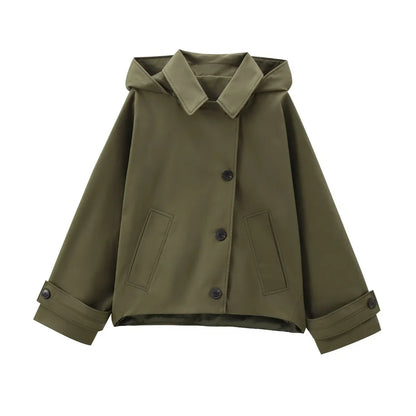 Veste à revers et capuche EleganceEase™ – Style automnal intemporel, confiance sans effort