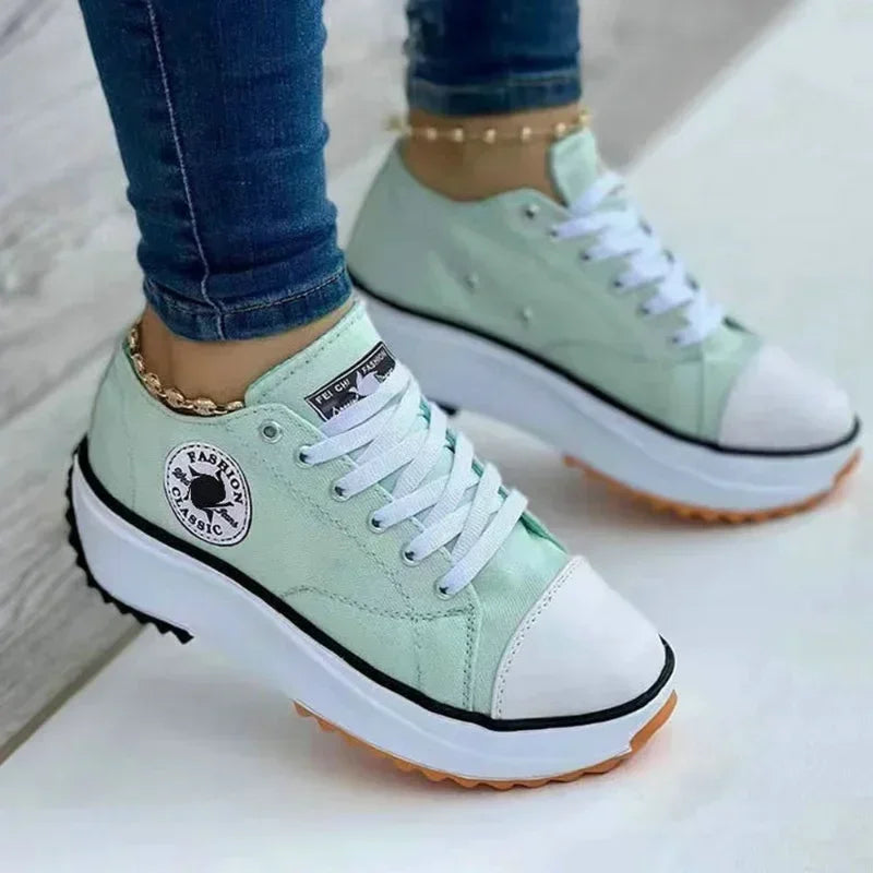 Loom & Soul 2025 Women’s Canvas Sneakers – Classic Lace-Up Flat Casual Shoes