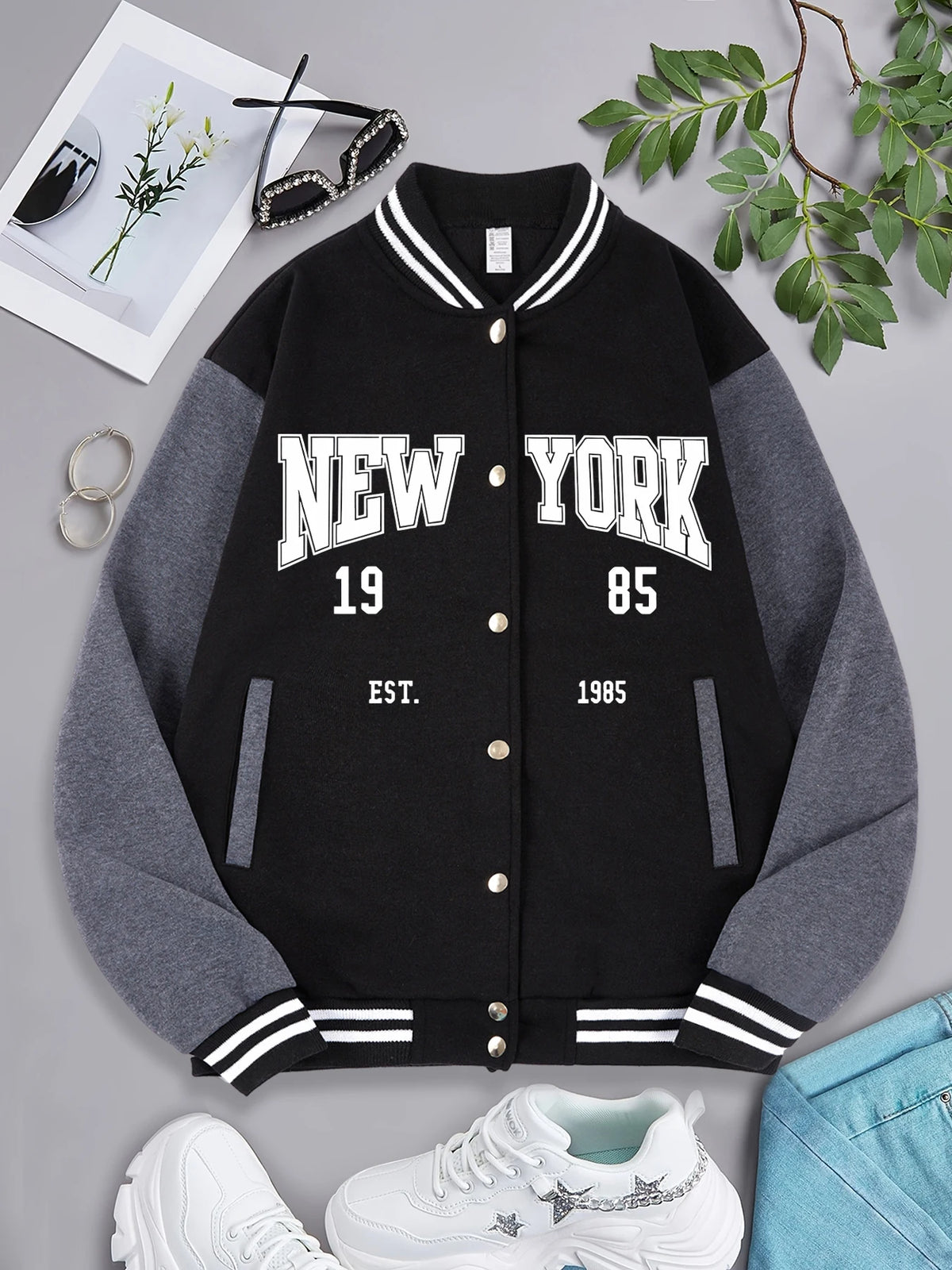 Loom & Soul « New York 1985 » Veste de baseball pour femme – Manteau streetwear hip-hop