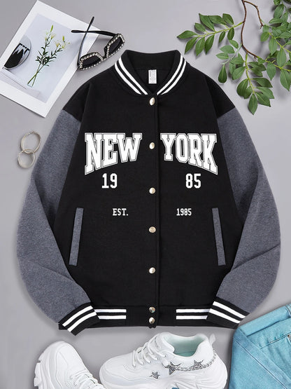 Loom & Soul « New York 1985 » Veste de baseball pour femme – Manteau streetwear hip-hop