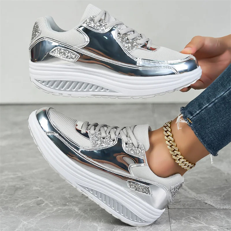 Loom & Soul Sequin Women’s Sneakers – Large Size Air Mesh Casual Comfort