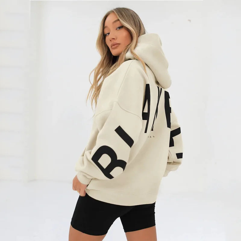 Sweat-shirt à capuche décontracté imprimé pour femme – Coupe ample automne-hiver