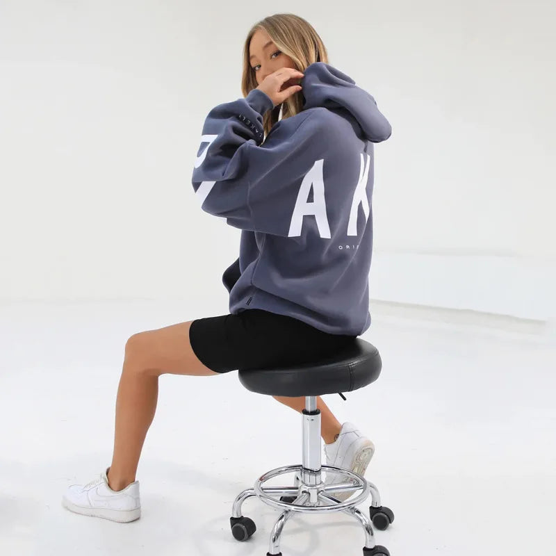 Sweat-shirt à capuche décontracté imprimé pour femme – Coupe ample automne-hiver