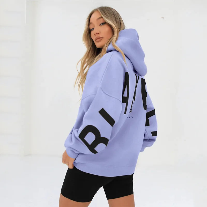 Sweat-shirt à capuche décontracté imprimé pour femme – Coupe ample automne-hiver