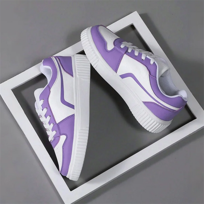 Women’s PU Leather Sneakers – Lightweight Lace-Up Casual Shoes for Spring/Autumn