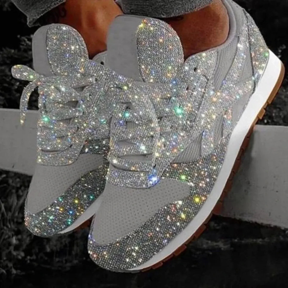 Lunara™ 2024 Bling Mesh Platform Sneakers – Lightweight Casual Lace-Up Shoes for Women