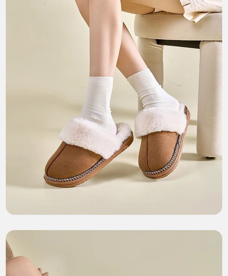 Chaussons d'hiver douillets Smile Popcorn™ – Claquettes d'intérieur chaudes en fausse fourrure pour femmes