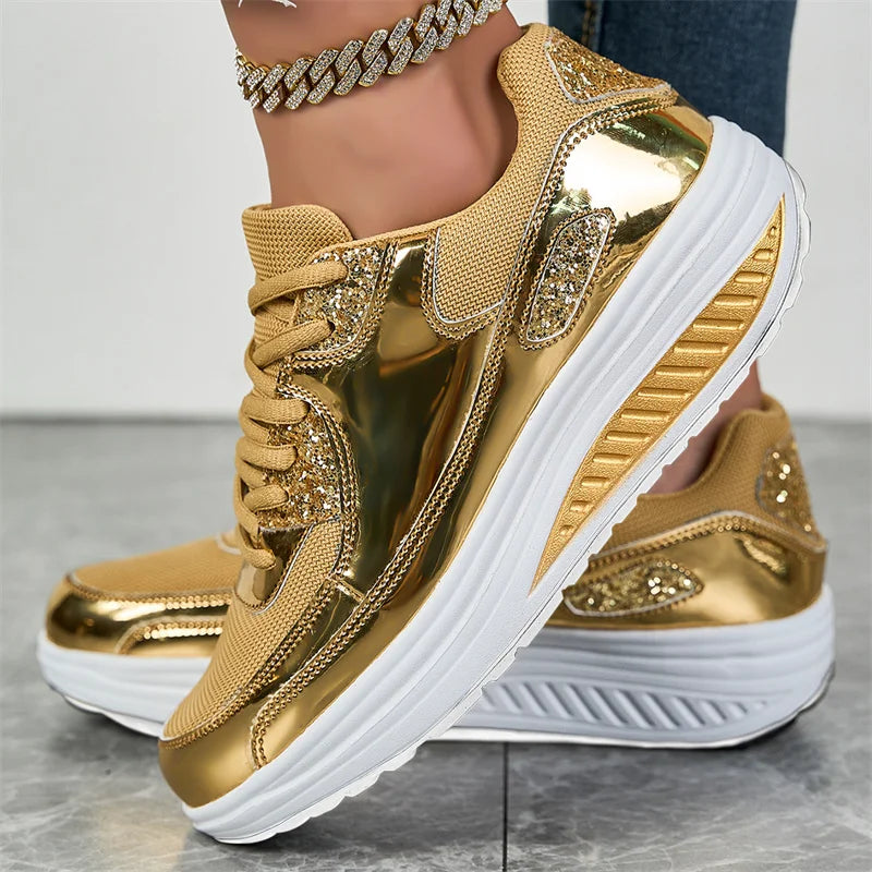 Loom & Soul Sequin Women’s Sneakers – Large Size Air Mesh Casual Comfort