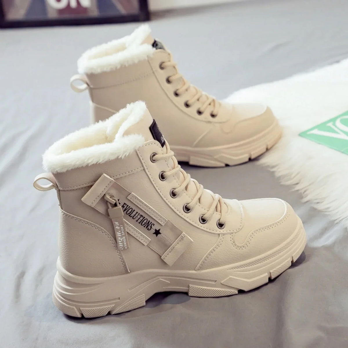 Loom & Soul Women’s Winter Snow Boots – Warm PU Mid-Calf Platform Boots