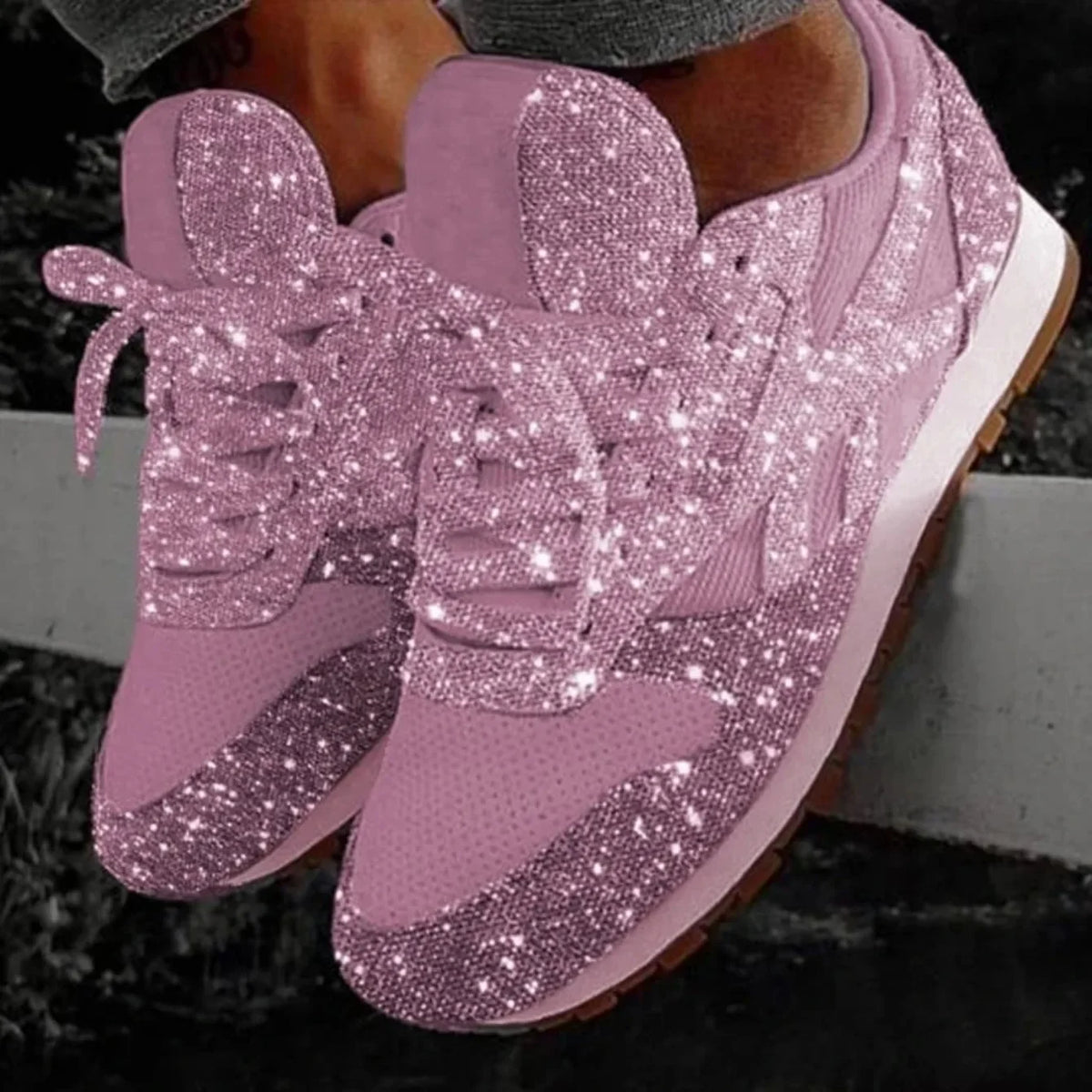 Lunara™ 2024 Bling Mesh Platform Sneakers – Lightweight Casual Lace-Up Shoes for Women