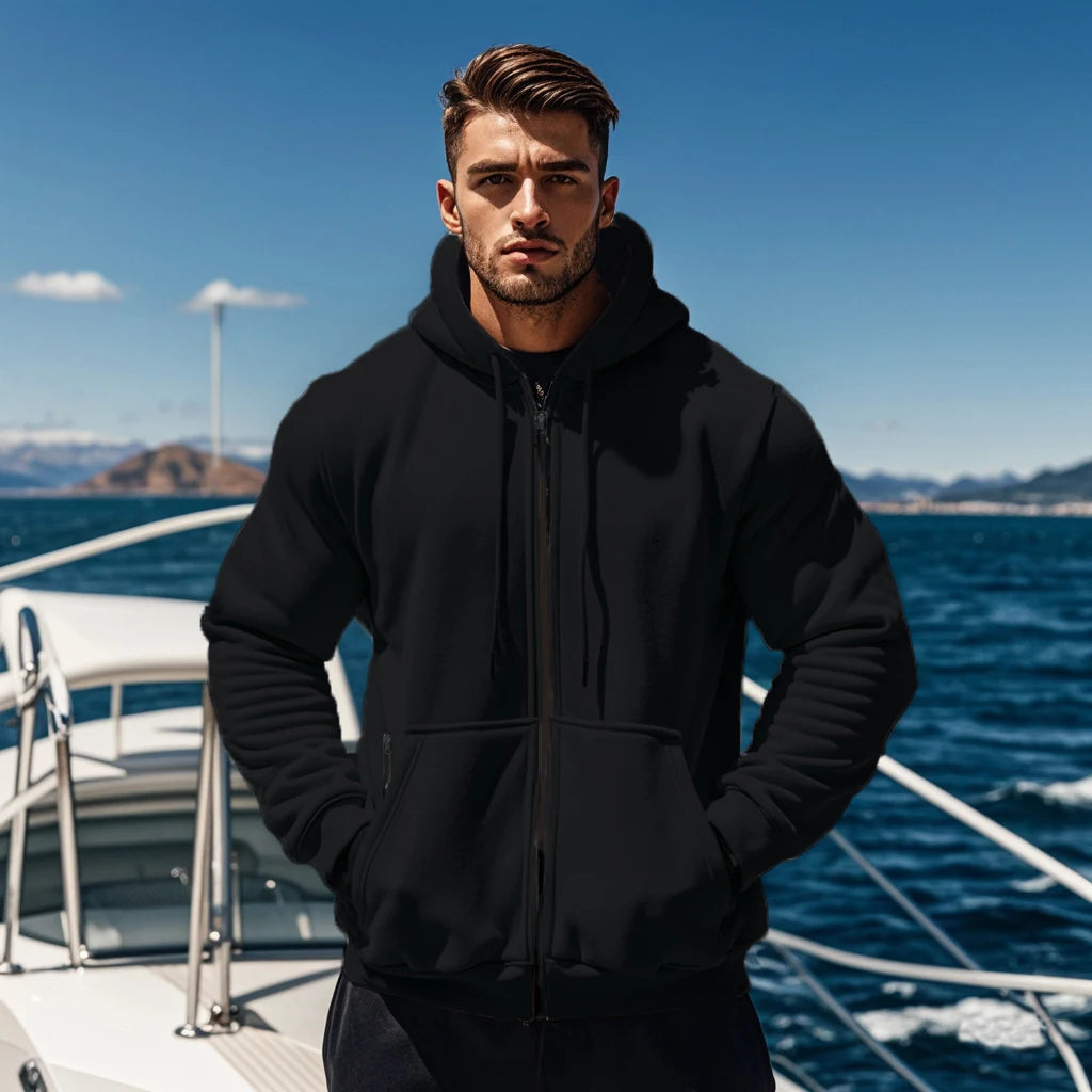 Sweat à capuche zippé en molleton pour homme – Confort doux Manches longues Sport