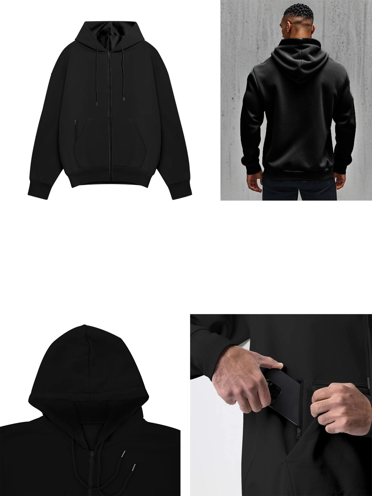 Sweat à capuche zippé en molleton pour homme – Confort doux Manches longues Sport