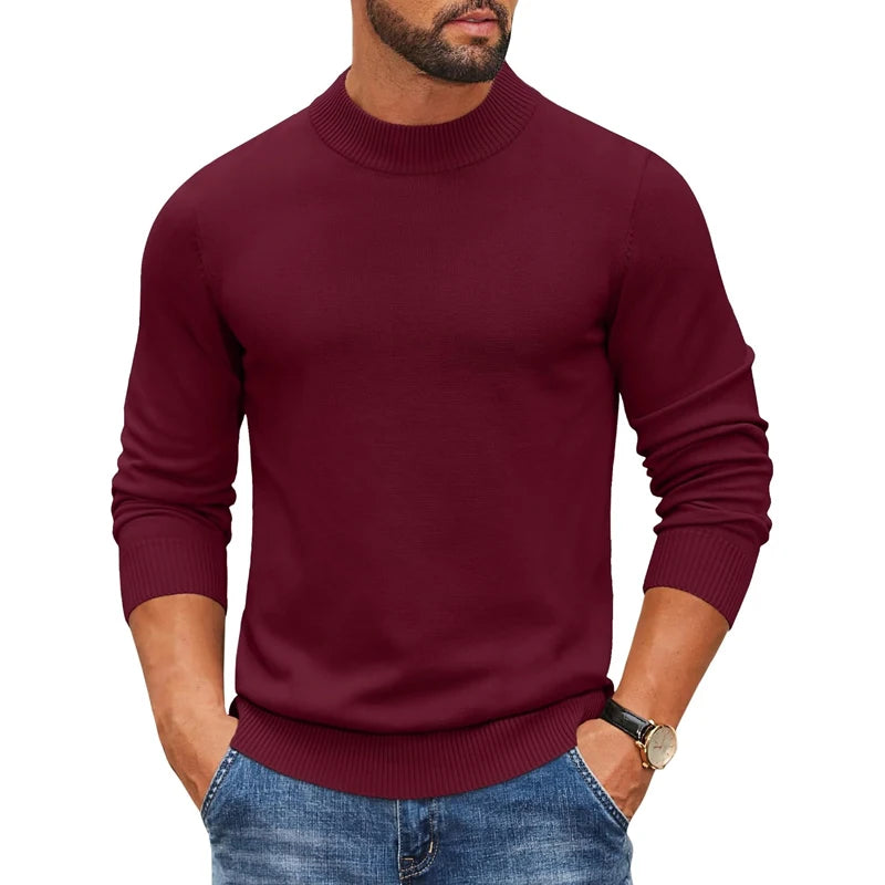 Men’s Mock Neck Ribbed Pullover – Thick Knit Casual Sweater Autumn 2025