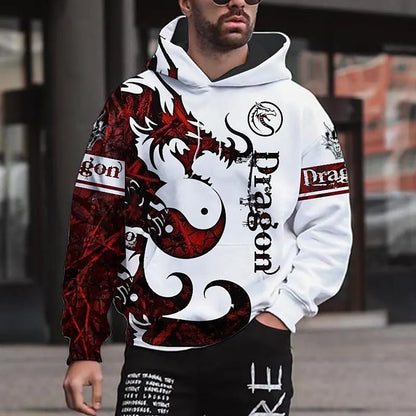 Sweat à capuche graphique dragon 3D pour homme – Sweat-shirt léger streetwear