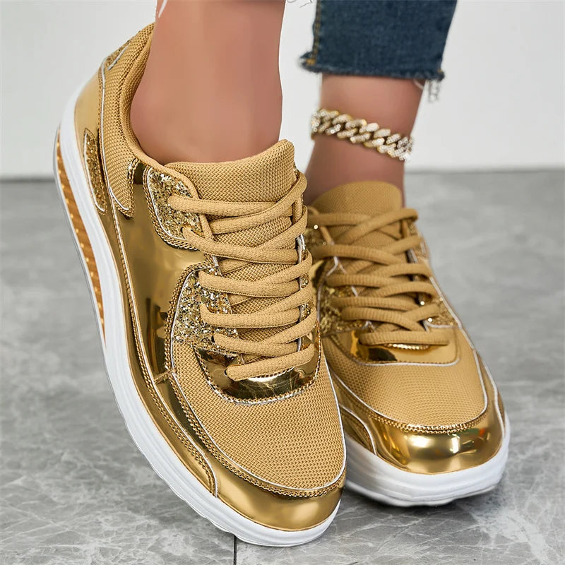 Loom & Soul Sequin Women’s Sneakers – Large Size Air Mesh Casual Comfort