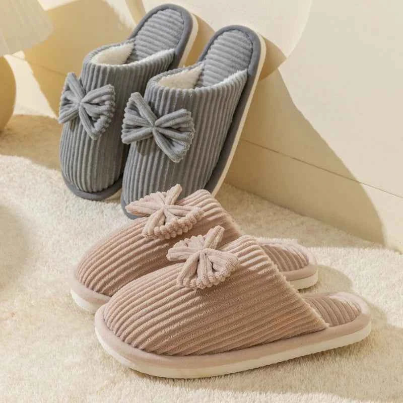 Bow Plush Home Slippers – Cozy Soft Comfort Slides