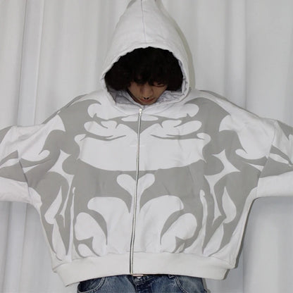 Sudadera con capucha Lipswag Geometric Zip – Sudadera casual con capucha urbana Y2K para hombre