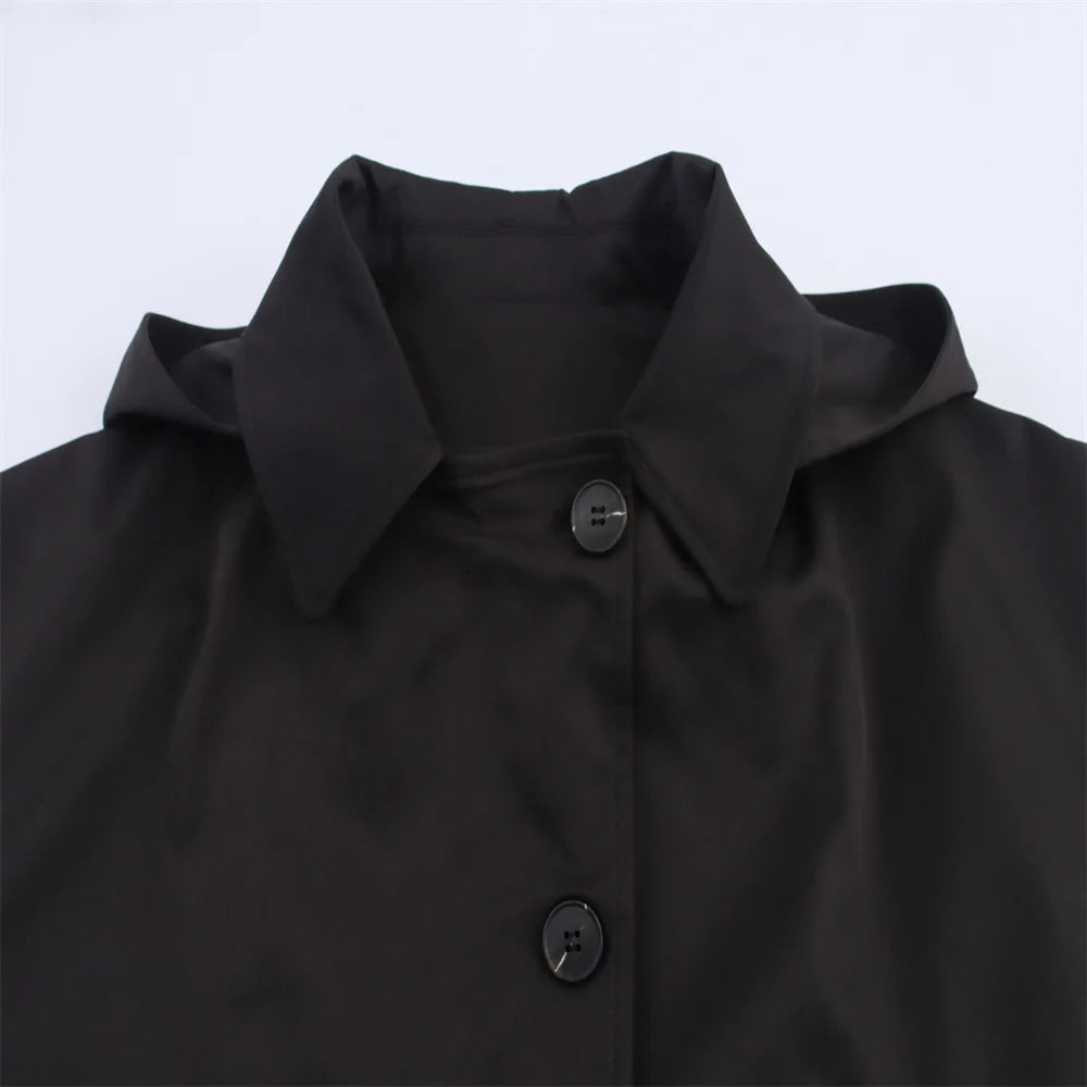 Veste à revers et capuche EleganceEase™ – Style automnal intemporel, confiance sans effort