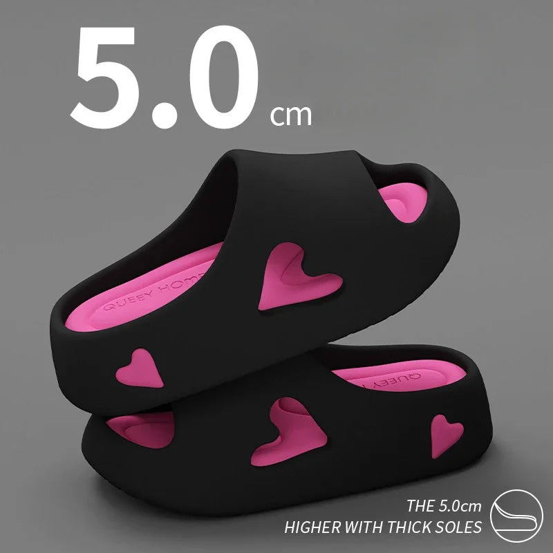 Women’s Love Heart Cloud Slippers – Non-Slip EVA Platform Sandals Indoor/Outdoor