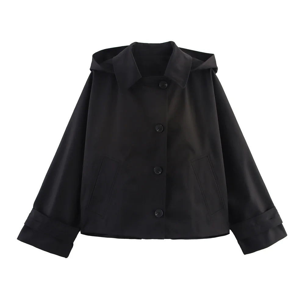 Veste à revers et capuche EleganceEase™ – Style automnal intemporel, confiance sans effort