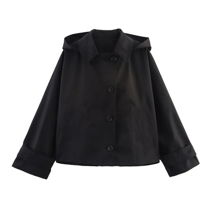 Veste à revers et capuche EleganceEase™ – Style automnal intemporel, confiance sans effort
