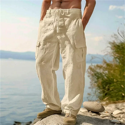 Pantalon cargo ample en coton et lin pour homme Loom & Soul – Pantalon de plage décontracté