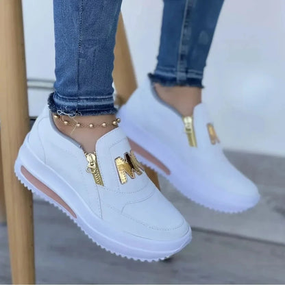 Baskets à glissière latérale pour femmes – Mocassins compensés légers en PU