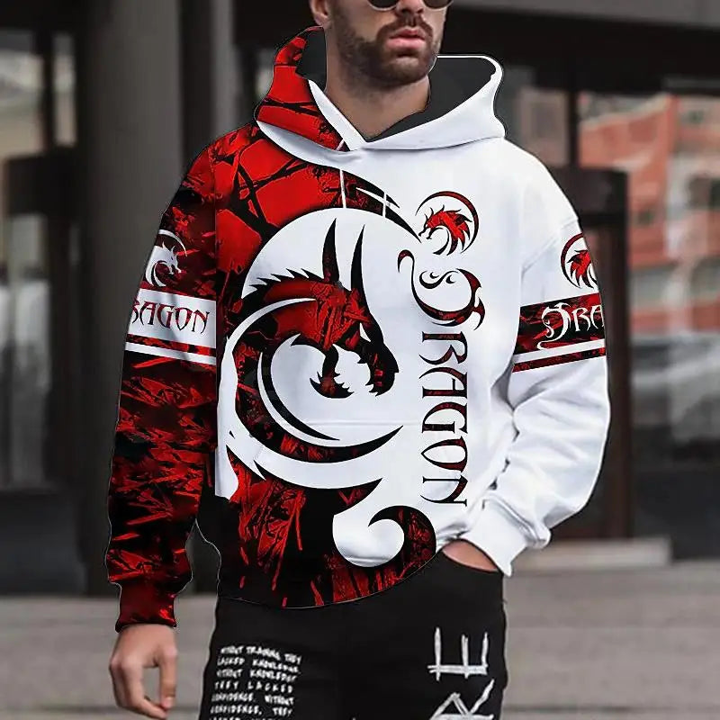 Sweat à capuche graphique dragon 3D pour homme – Sweat-shirt léger streetwear