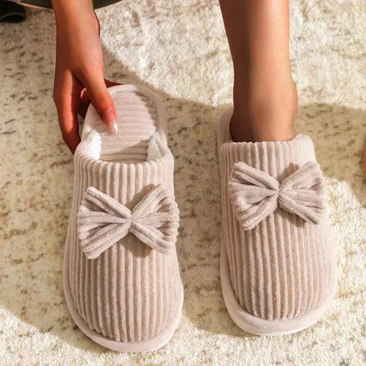 Bow Plush Home Slippers – Cozy Soft Comfort Slides
