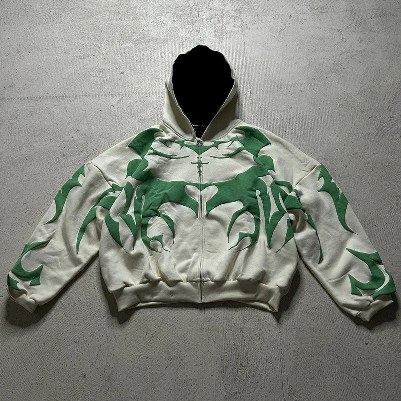 Sudadera con capucha Lipswag Geometric Zip – Sudadera casual con capucha urbana Y2K para hombre