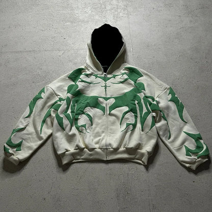 Sudadera con capucha Lipswag Geometric Zip – Sudadera casual con capucha urbana Y2K para hombre