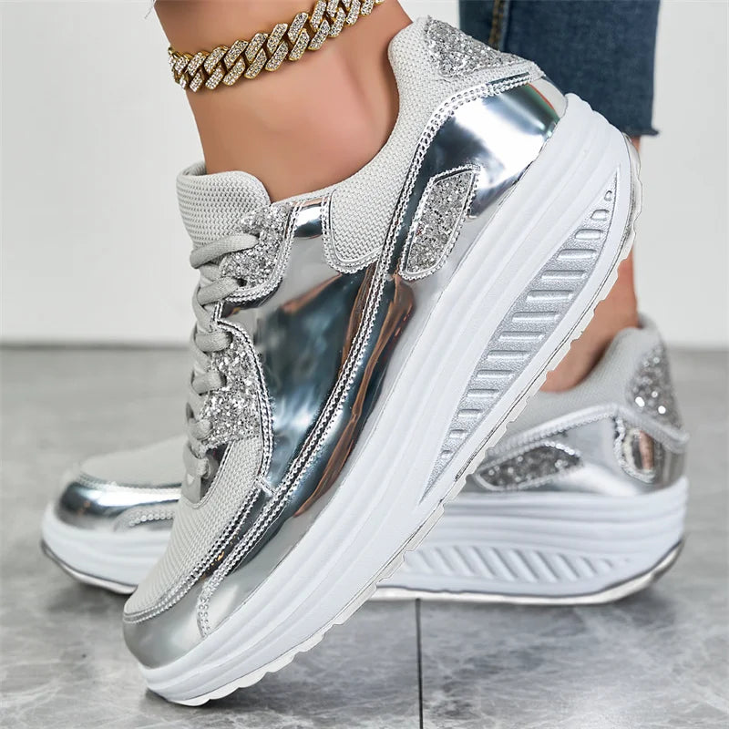 Loom & Soul Sequin Women’s Sneakers – Large Size Air Mesh Casual Comfort