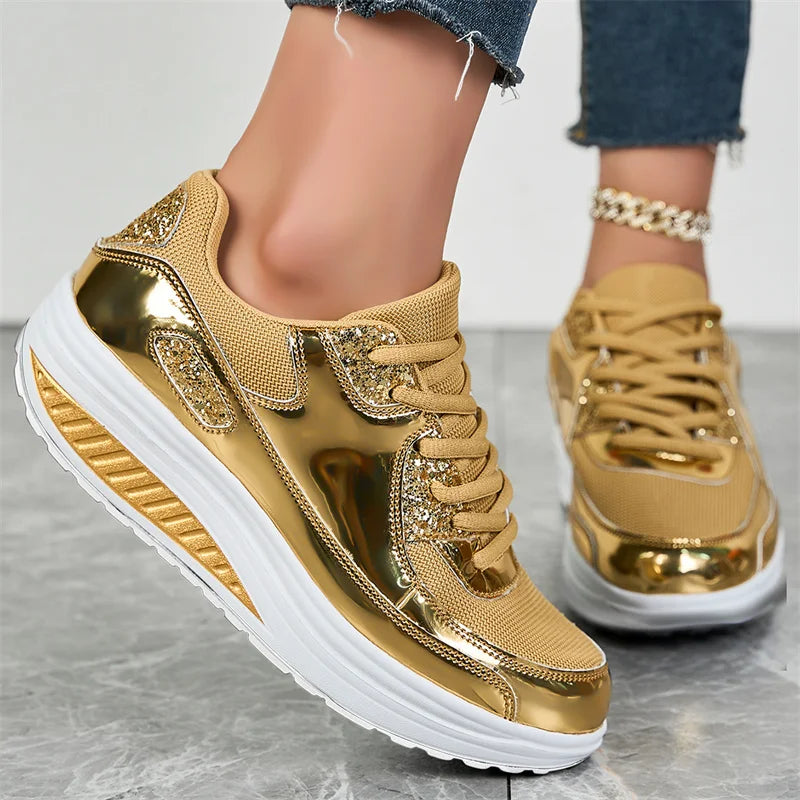 Loom & Soul Sequin Women’s Sneakers – Large Size Air Mesh Casual Comfort