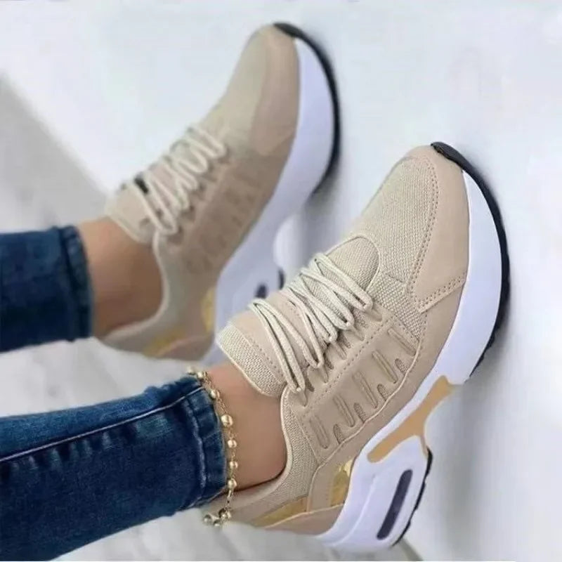RanLinli™ Mixed-Color Canvas Sneakers – Lace-Up Casual Flats for Women