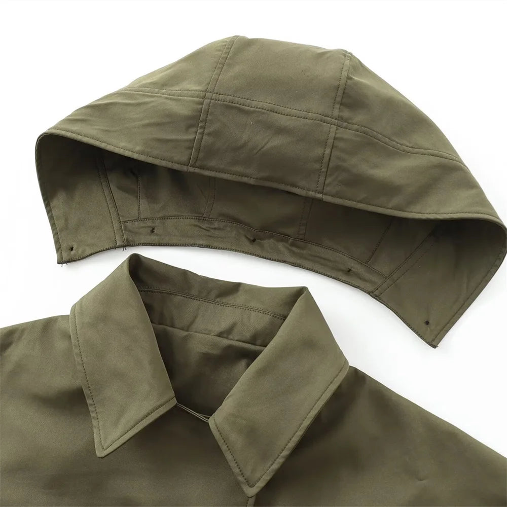 Veste à revers et capuche EleganceEase™ – Style automnal intemporel, confiance sans effort