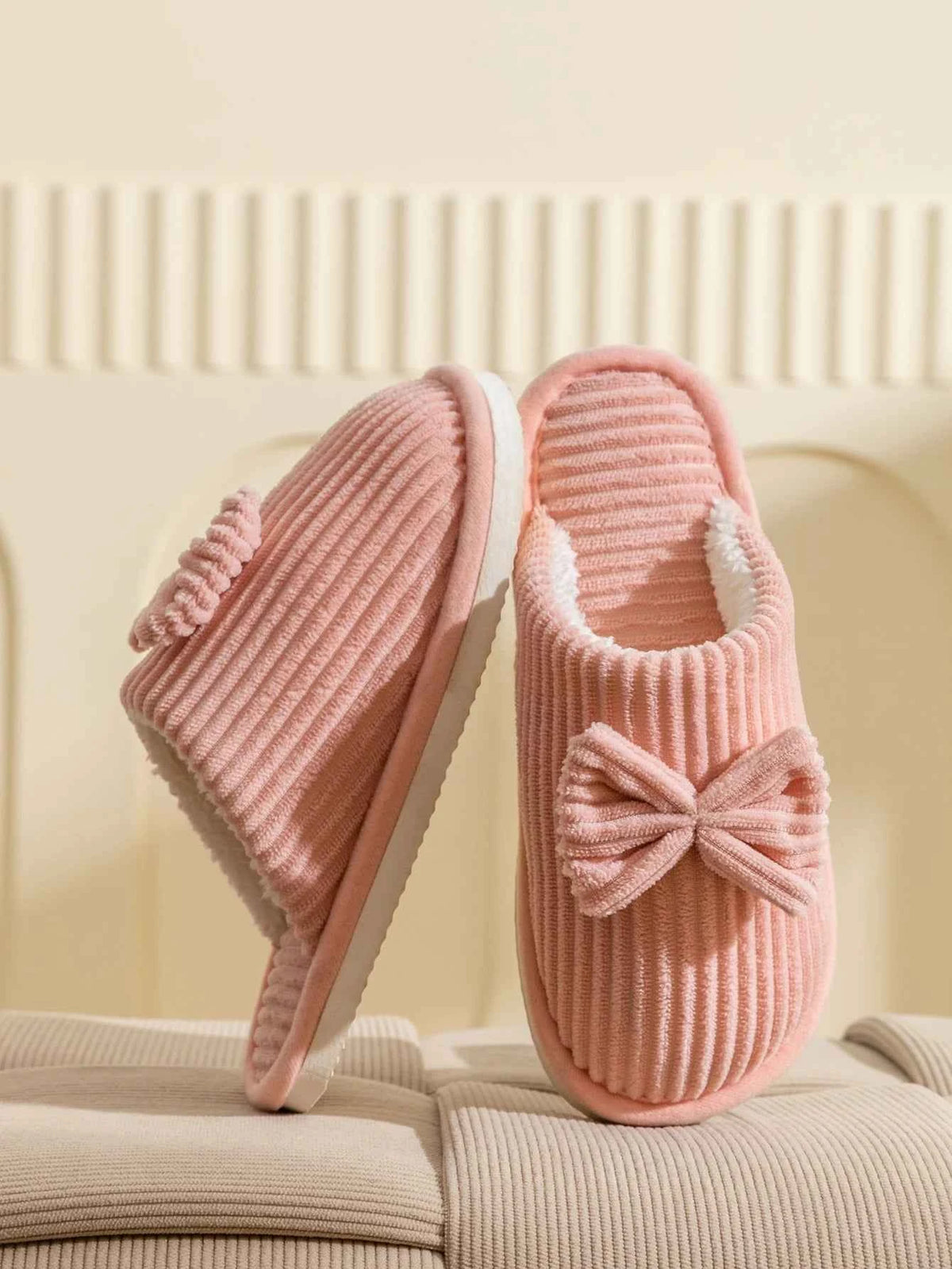 Bow Plush Home Slippers – Cozy Soft Comfort Slides
